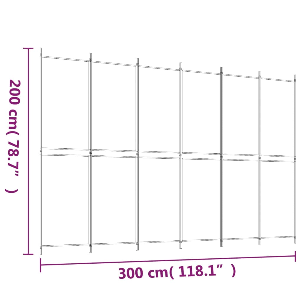 6-panels rumdeler 300x200 cm stof hvid