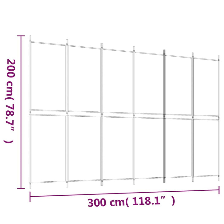 6-panels rumdeler 300x200 cm stof sort