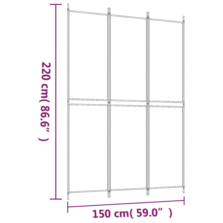 3-panels rumdeler 150x220 cm stof hvid