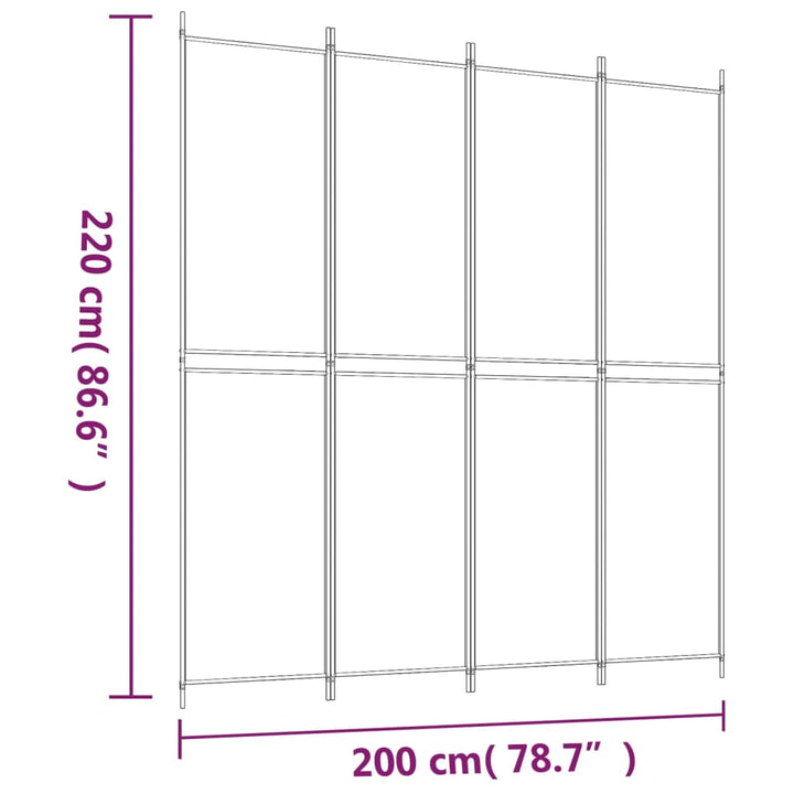 4-panels rumdeler 200x220 cm stof hvid
