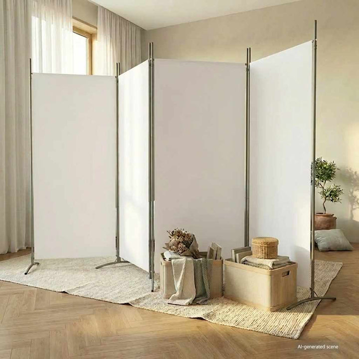 4-panels rumdeler 346x180 cm stof hvid
