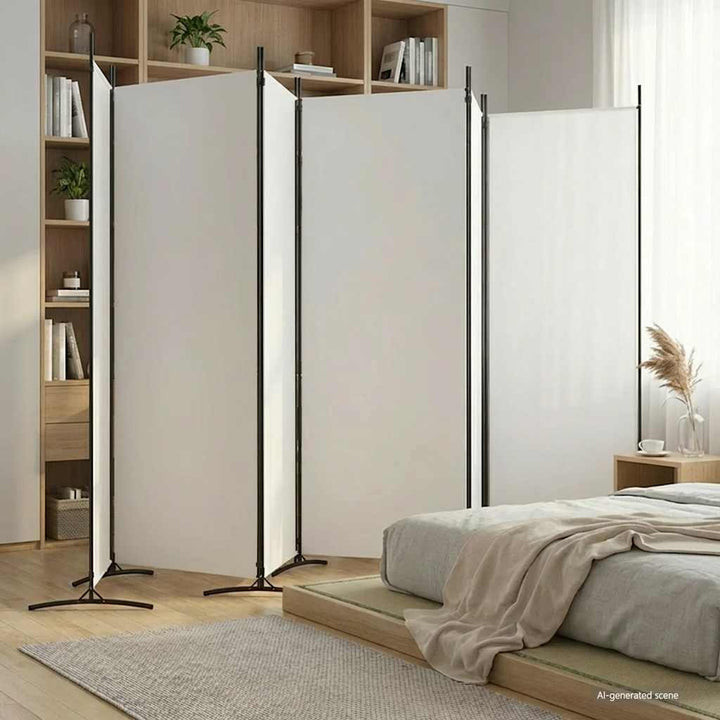 6-panels rumdeler 520x180 cm stof hvid