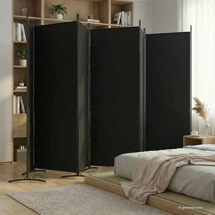 6-panels rumdeler 520x180 cm stof sort