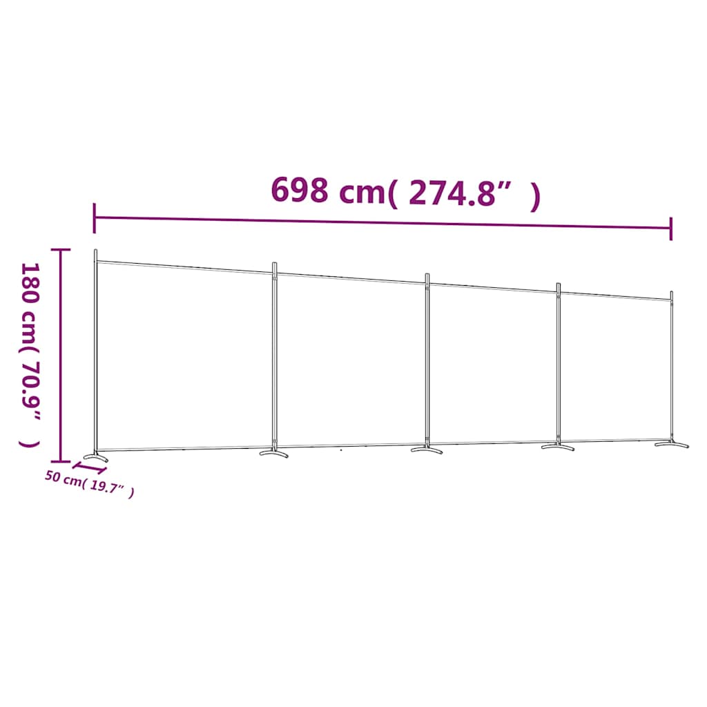 4-panels rumdeler 698x180 cm stof sort