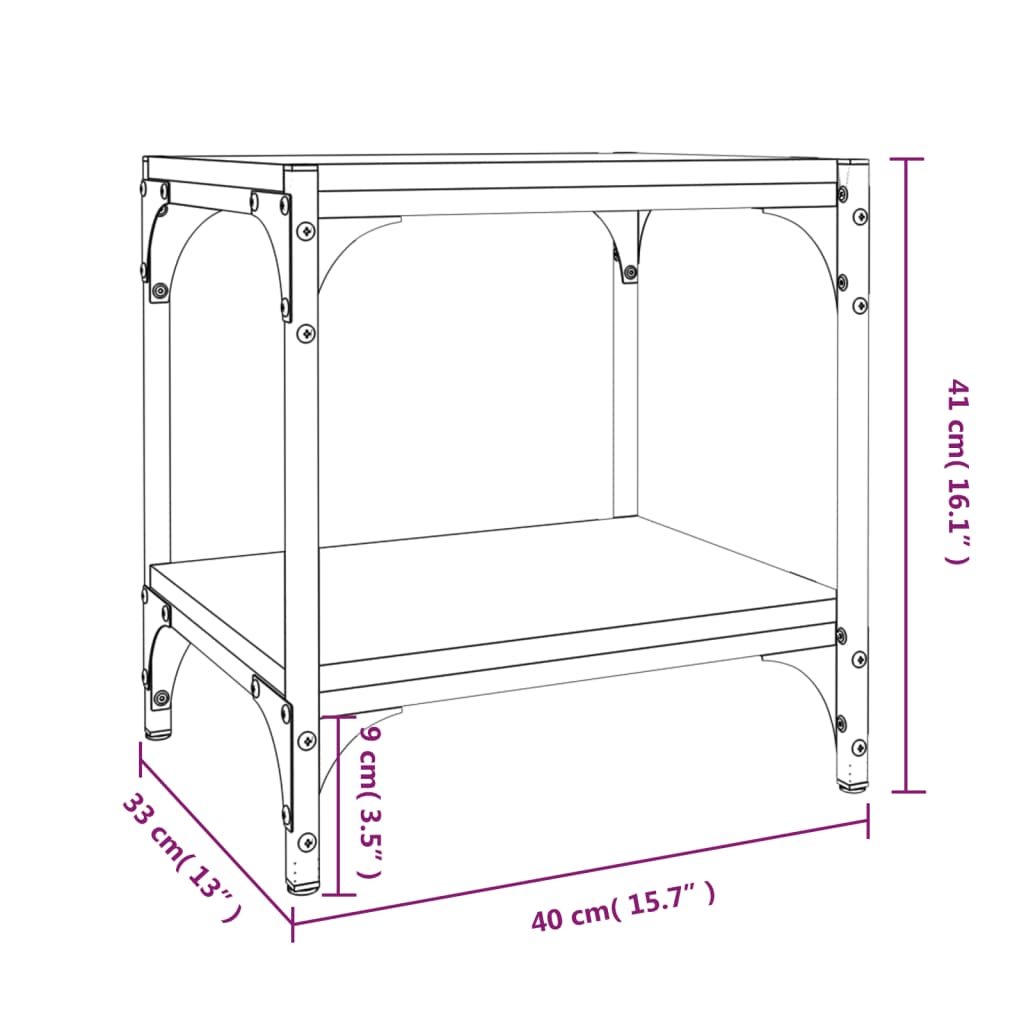 tv-bord 40x33x41 cm konstrueret træ og stål sonoma-eg