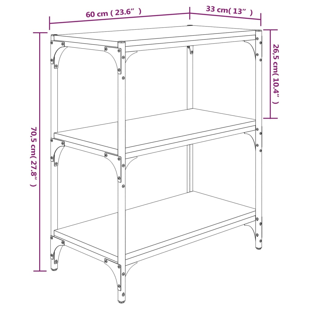 bogreol 60x33x70,5 cm konstrueret træ og stål sonoma-eg
