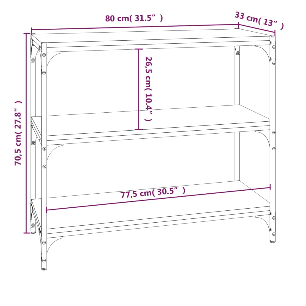 bogreol 80x33x70,5 cm konstrueret træ og stål røget egetræ