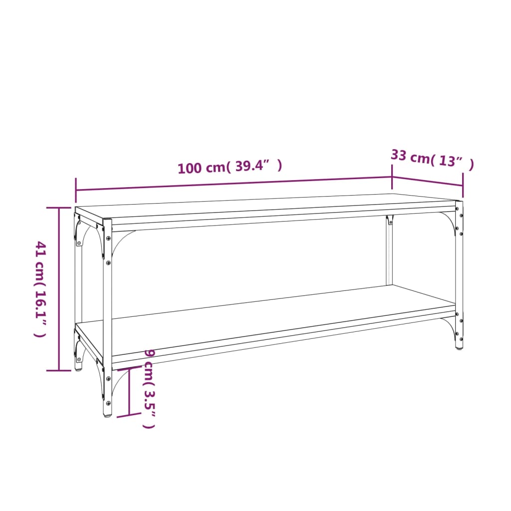 tv-bord 100x33x41 cm konstrueret træ og stål røget egetræsfarve