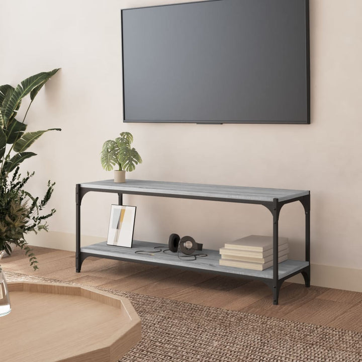 tv-bord 100x33x41 cm konstrueret træ og stål grå sonoma-eg