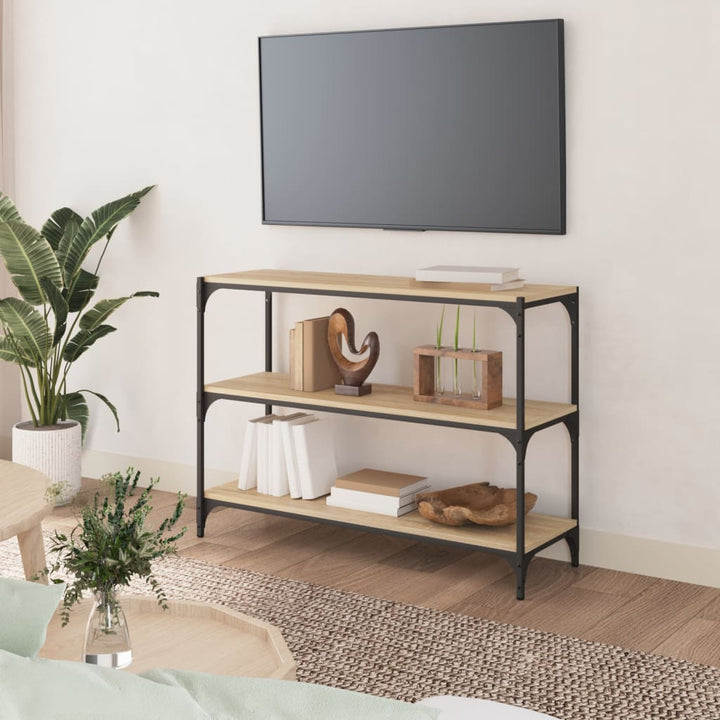 bogreol 100x33x70,5 cm konstrueret træ og stål sonoma-eg