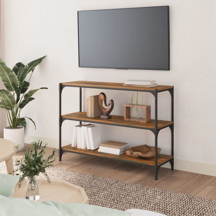 bogreol 100x33x70,5 cm konstrueret træ og stål røget egetræ