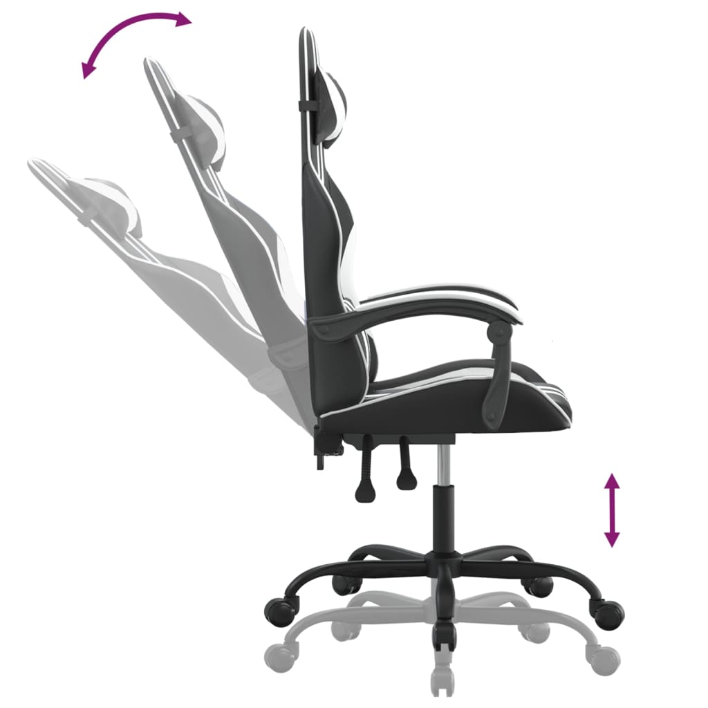 drejelig gamingstol kunstlæder sort og hvid