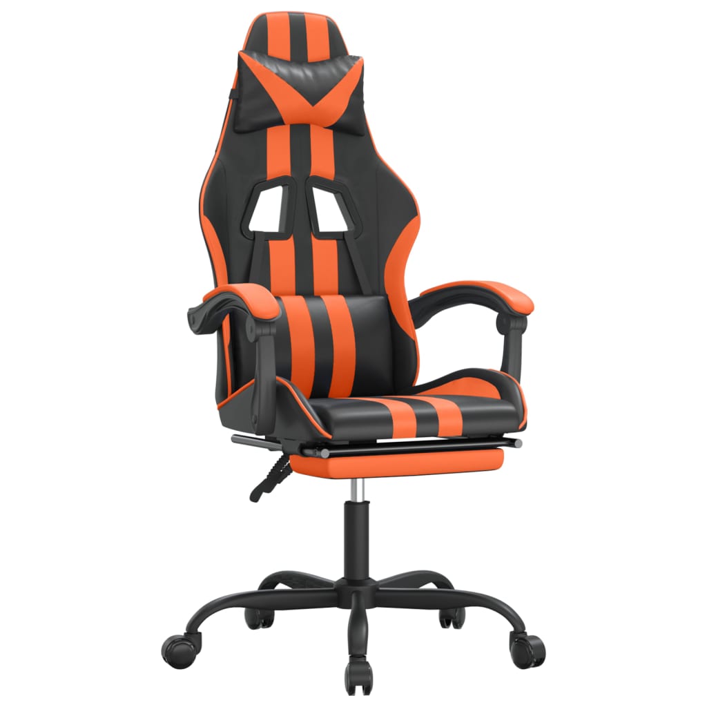 drejelig gamingstol med fodstøtte kunstlæder sort og orange