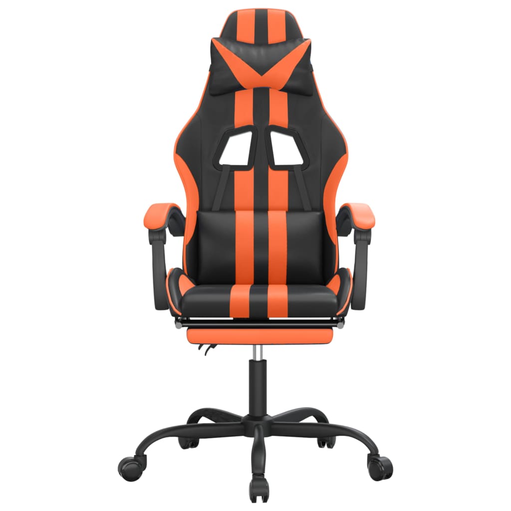 drejelig gamingstol med fodstøtte kunstlæder sort og orange
