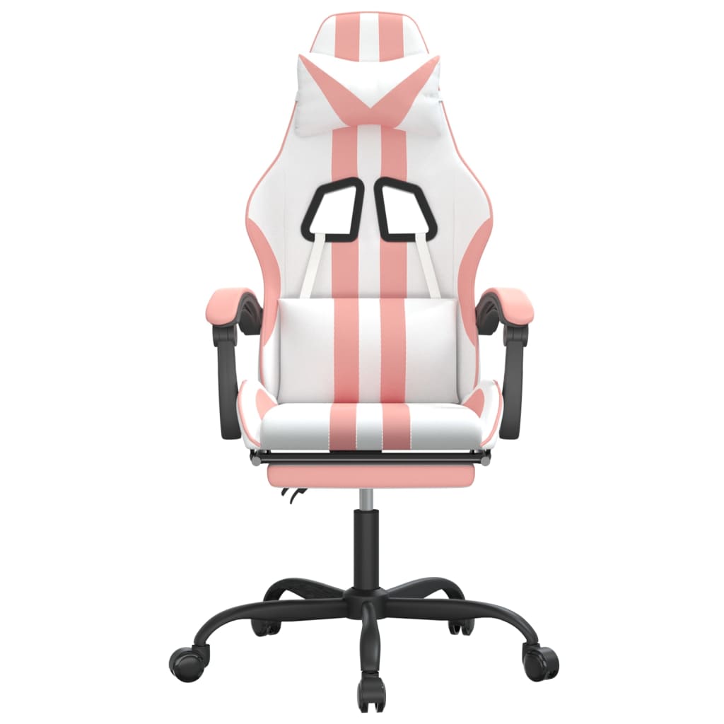 drejelig gamingstol med fodstøtte kunstlæder hvid og pink