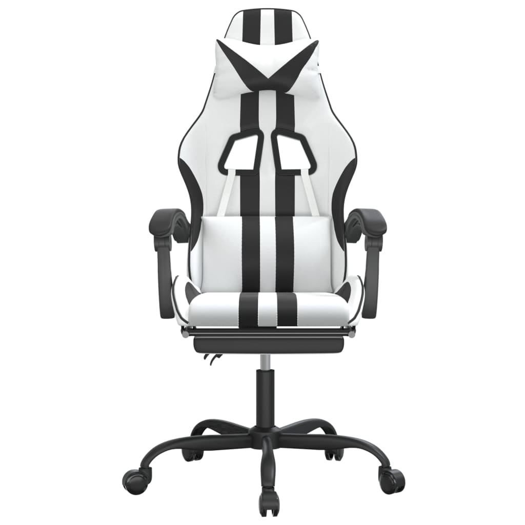 drejelig gamingstol med fodstøtte kunstlæder hvid sort