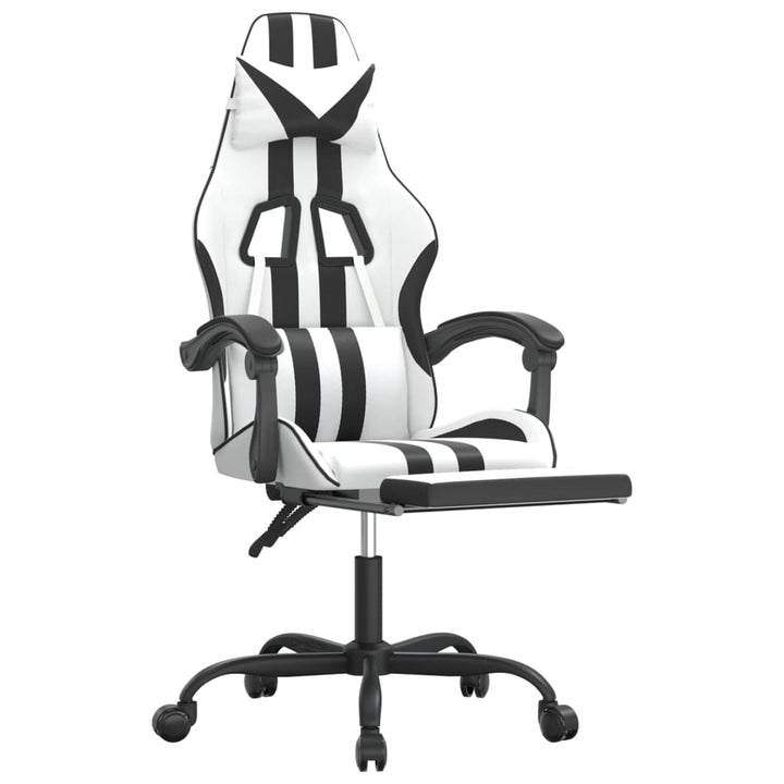 drejelig gamingstol med fodstøtte kunstlæder hvid sort