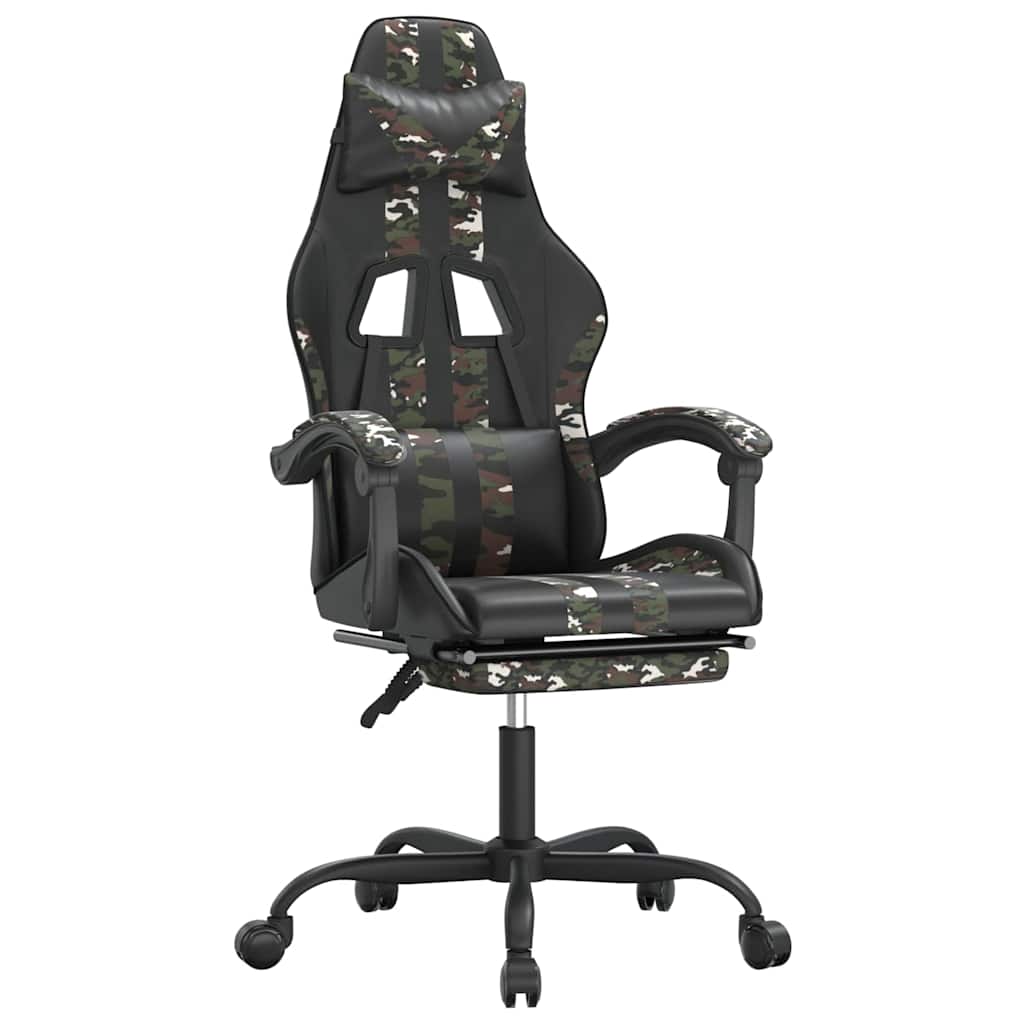 drejelig gamingstol med fodstøtte kunstlæder sort camouflage