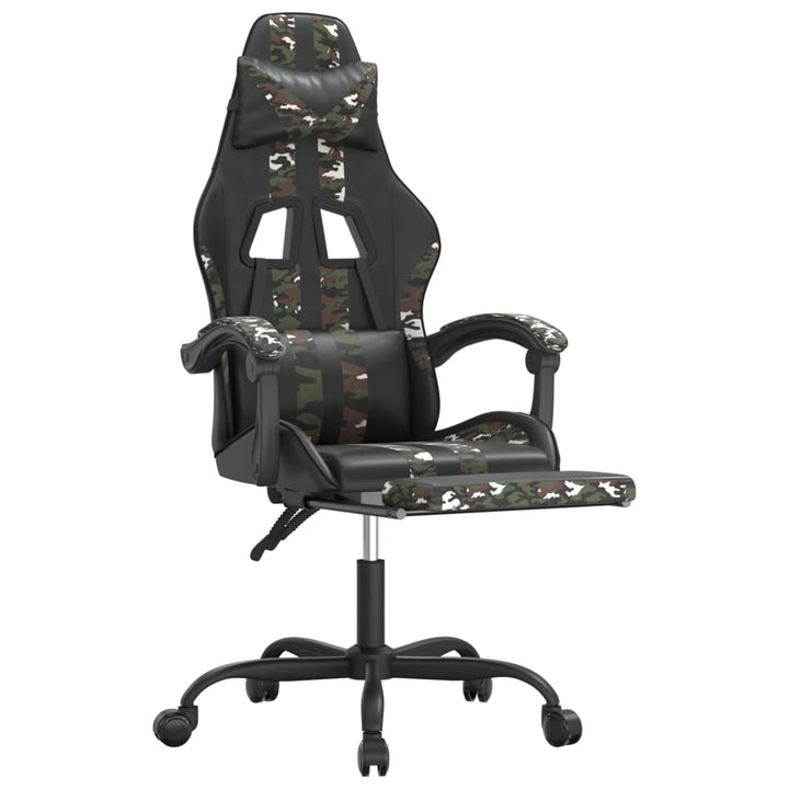 drejelig gamingstol med fodstøtte kunstlæder sort camouflage
