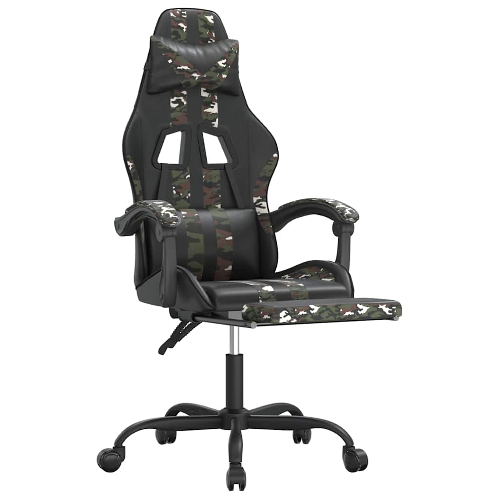drejelig gamingstol med fodstøtte kunstlæder sort camouflage