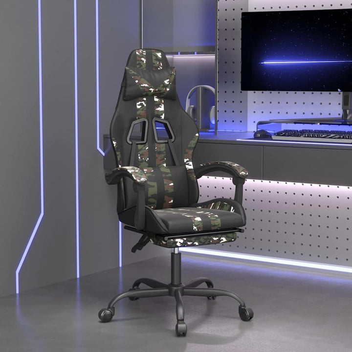drejelig gamingstol med fodstøtte kunstlæder sort camouflage