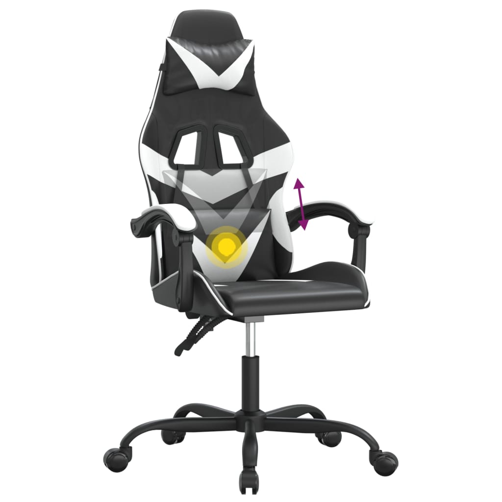 drejelig gamingstol kunstlæder sort og hvid