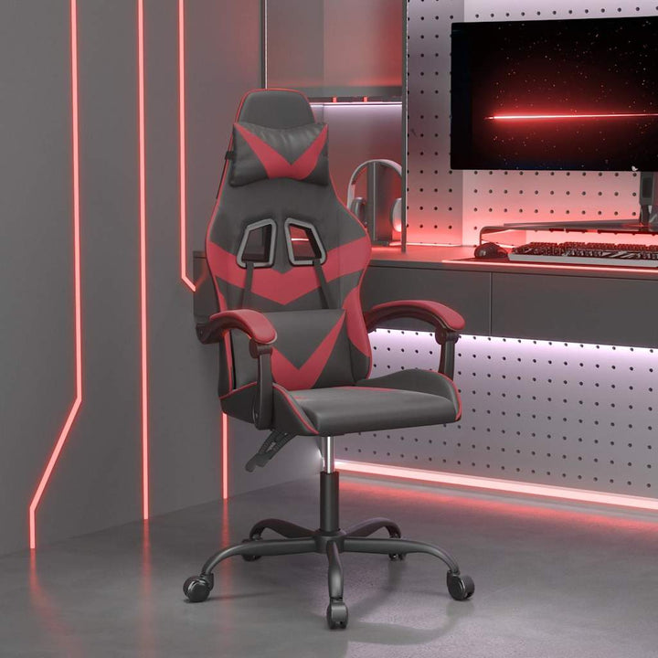 drejelig gamingstol kunstlæder sort og vinrød