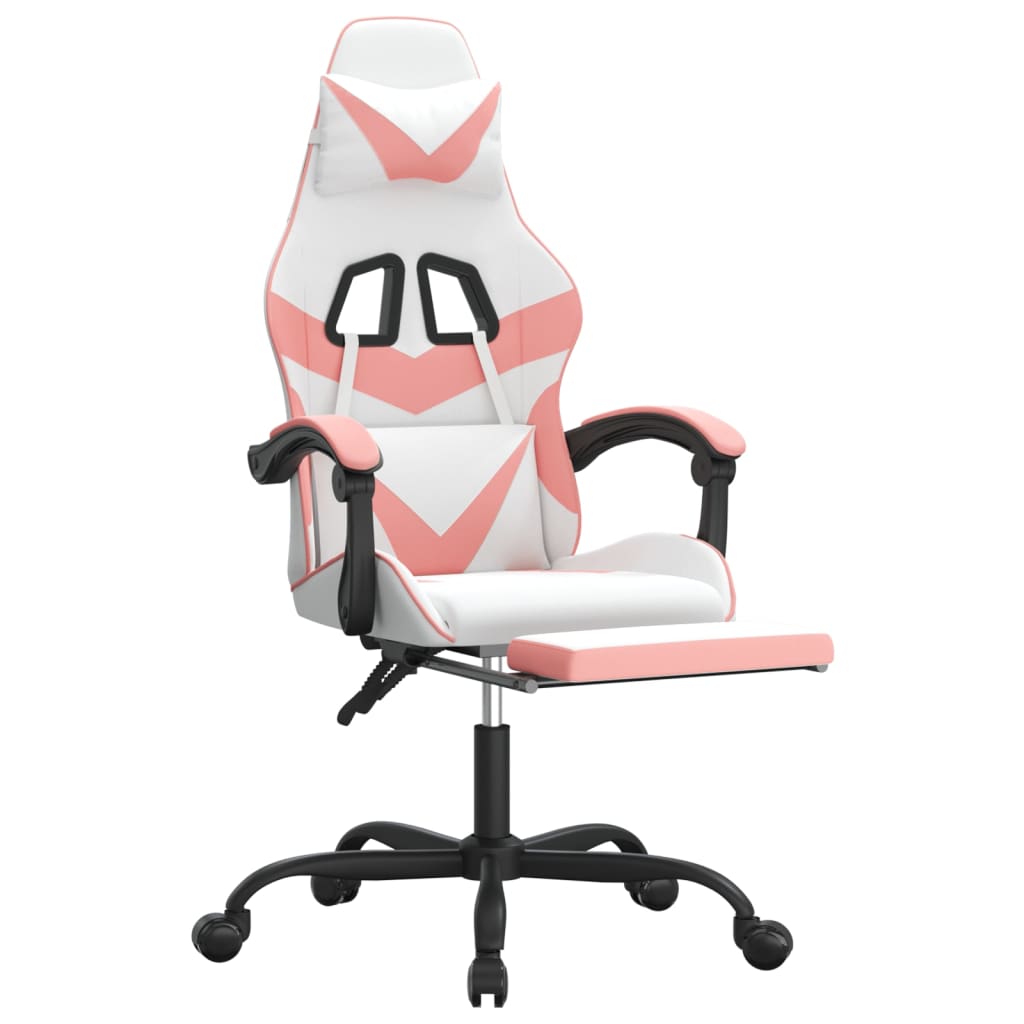 drejelig gamingstol med fodstøtte kunstlæder hvid og pink