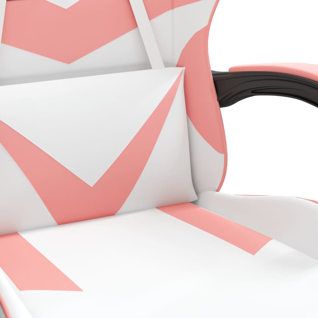 drejelig gamingstol med fodstøtte kunstlæder hvid og pink