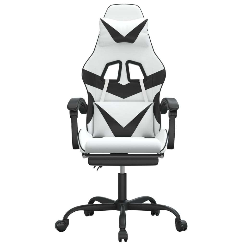 drejelig gamingstol med fodstøtte kunstlæder hvid sort