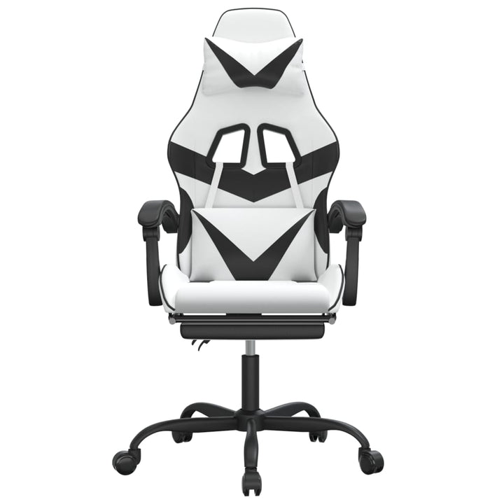 drejelig gamingstol med fodstøtte kunstlæder hvid sort