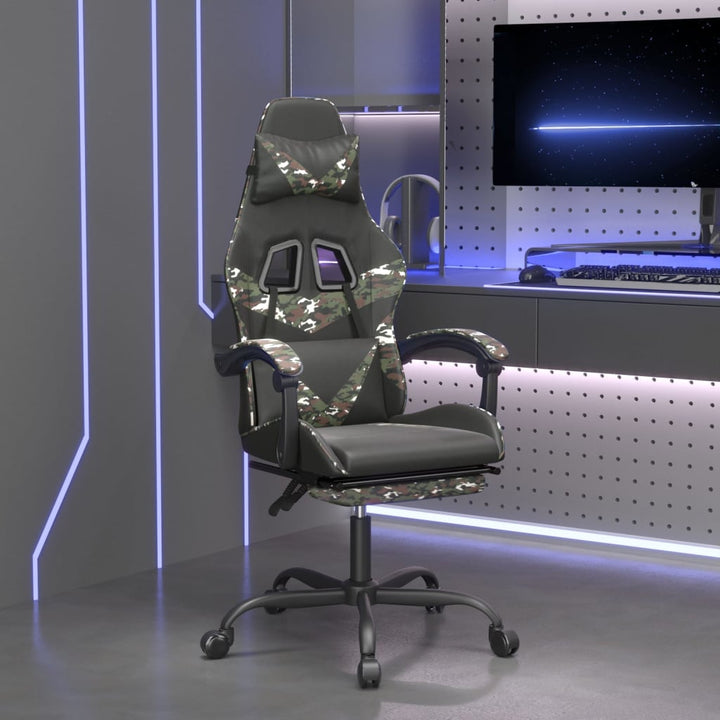 drejelig gamingstol med fodstøtte kunstlæder sort camouflage