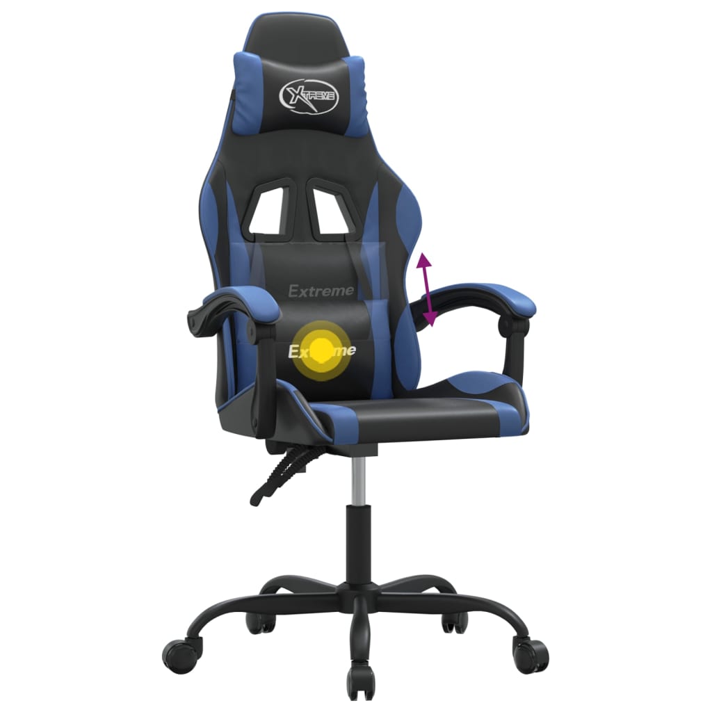 drejelig gamingstol kunstlæder sort og blå