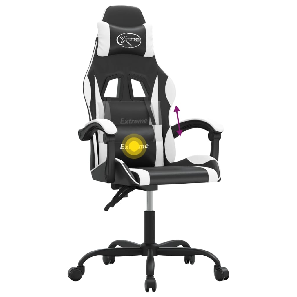 drejelig gamingstol kunstlæder sort og hvid