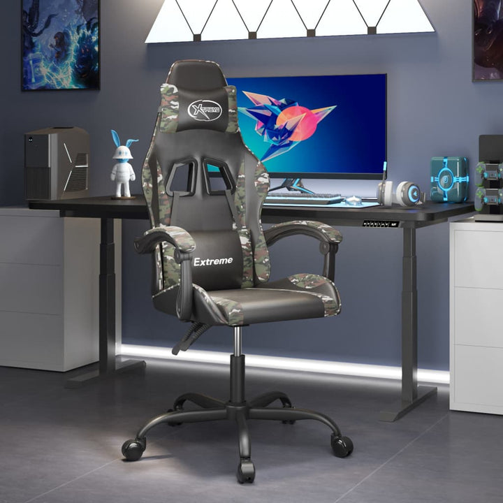 drejelig gamingstol kunstlæder sort og camouflage