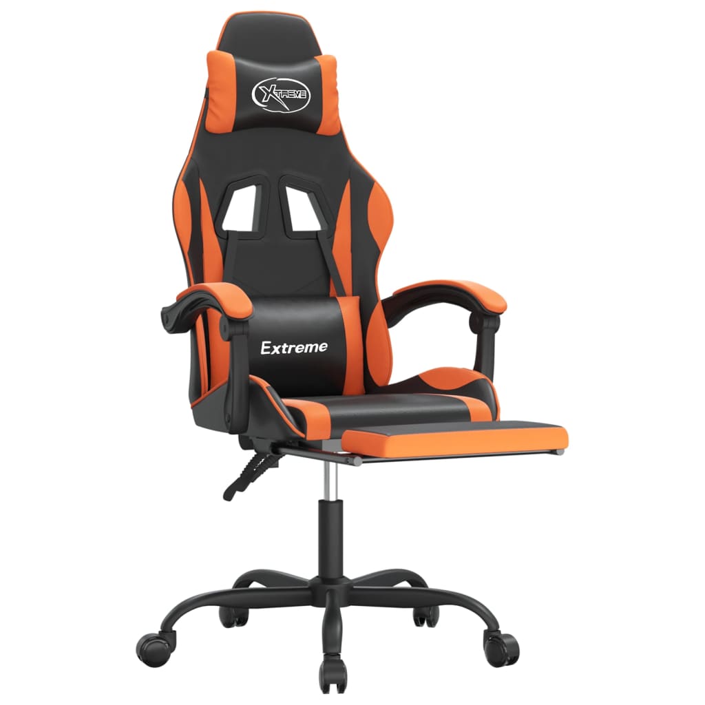drejelig gamingstol med fodstøtte kunstlæder sort og orange