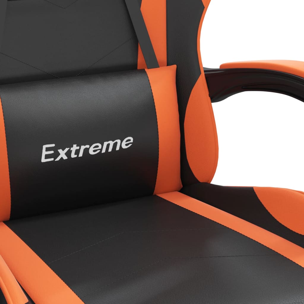 drejelig gamingstol med fodstøtte kunstlæder sort og orange