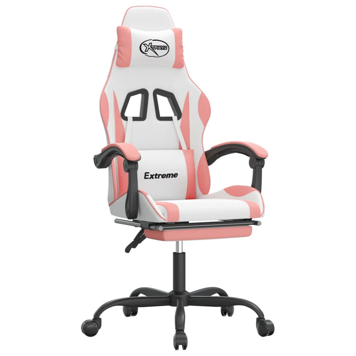 drejelig gamingstol med fodstøtte kunstlæder hvid og pink