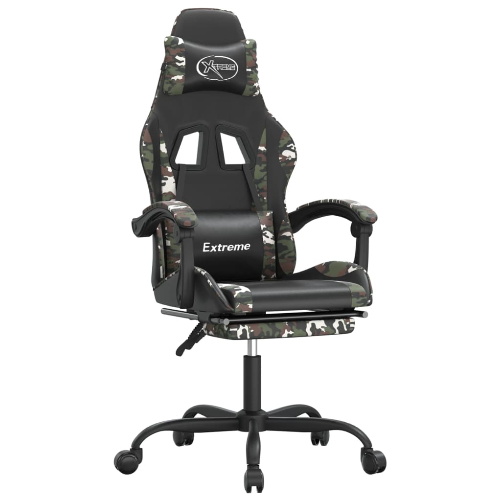 drejelig gamingstol med fodstøtte kunstlæder sort camouflage