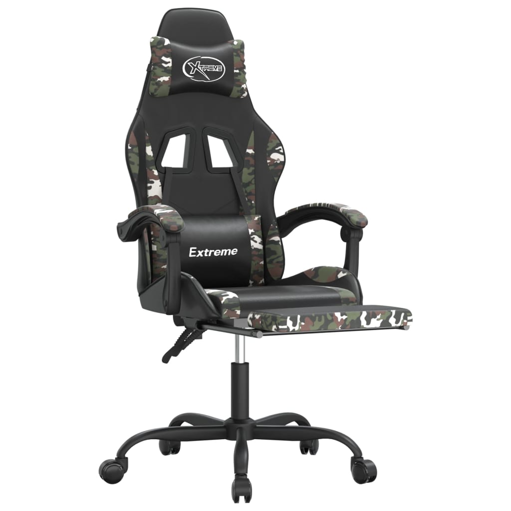 drejelig gamingstol med fodstøtte kunstlæder sort camouflage