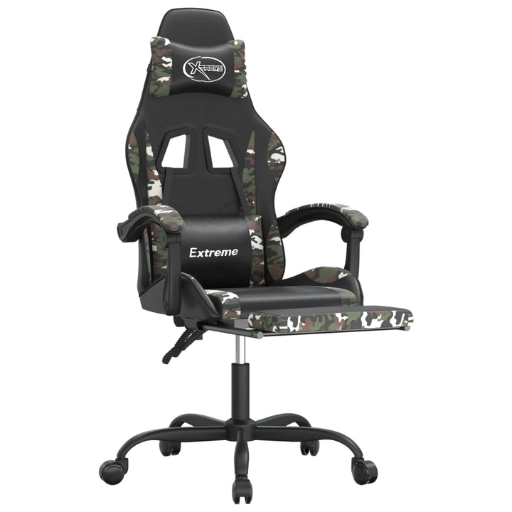 drejelig gamingstol med fodstøtte kunstlæder sort camouflage