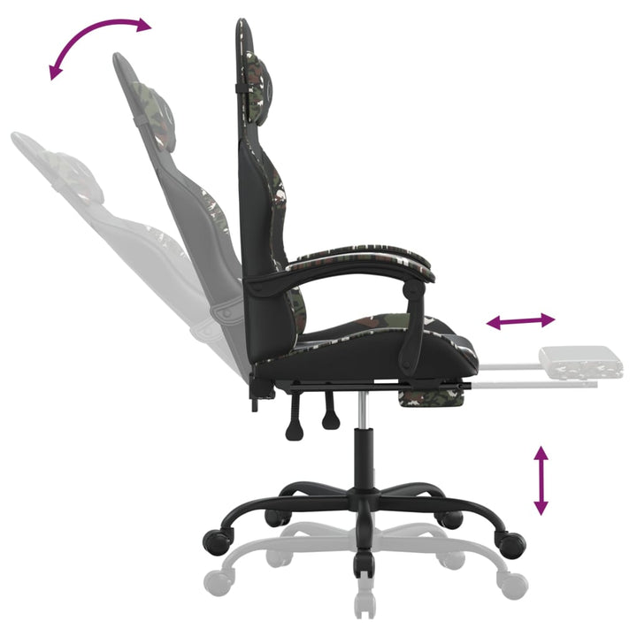 drejelig gamingstol med fodstøtte kunstlæder sort camouflage