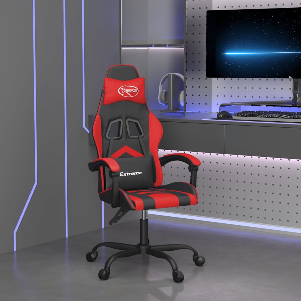 drejelig gamingstol kunstlæder sort og rød