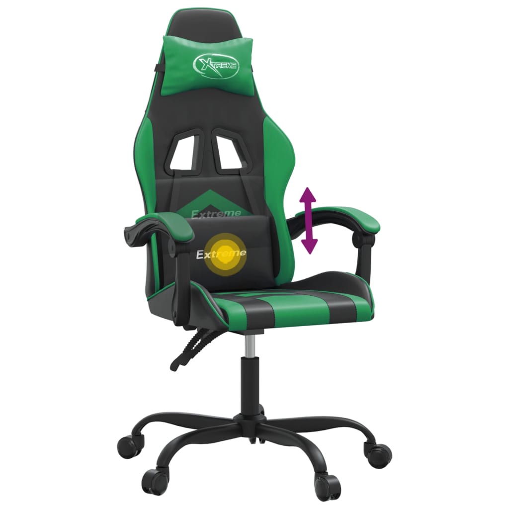 drejelig gamingstol kunstlæder sort og grøn