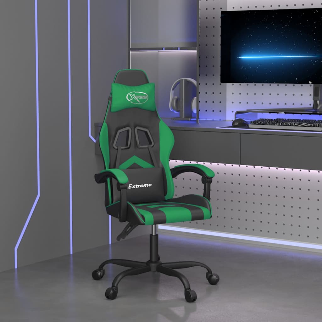 drejelig gamingstol kunstlæder sort og grøn