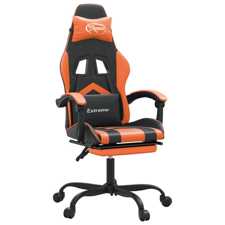 drejelig gamingstol med fodstøtte kunstlæder sort og orange