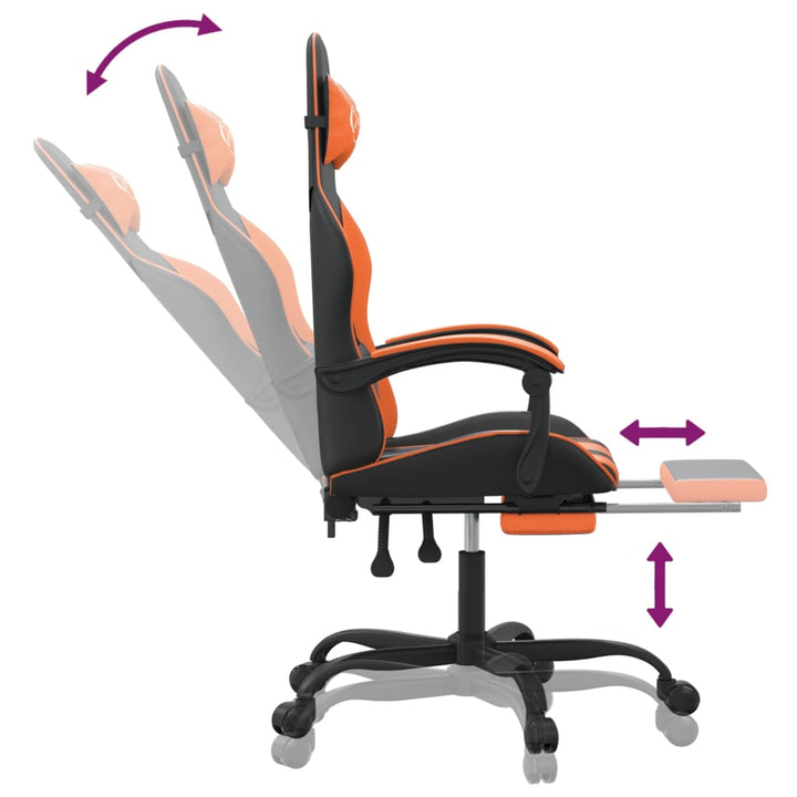 drejelig gamingstol med fodstøtte kunstlæder sort og orange