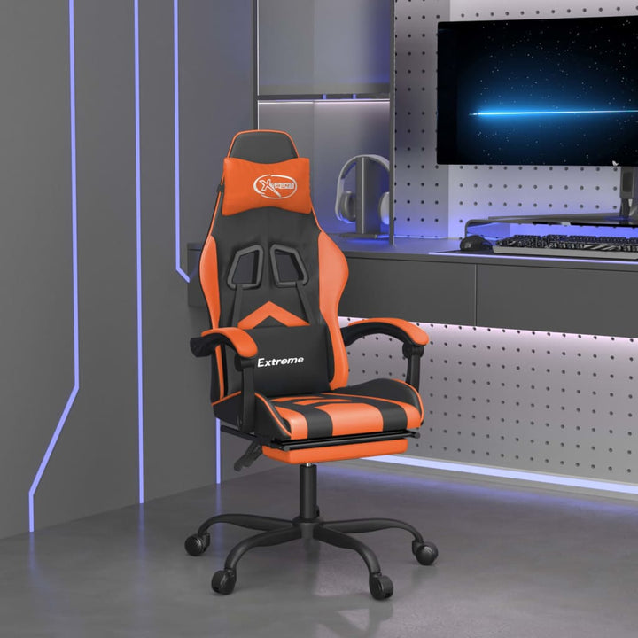 drejelig gamingstol med fodstøtte kunstlæder sort og orange