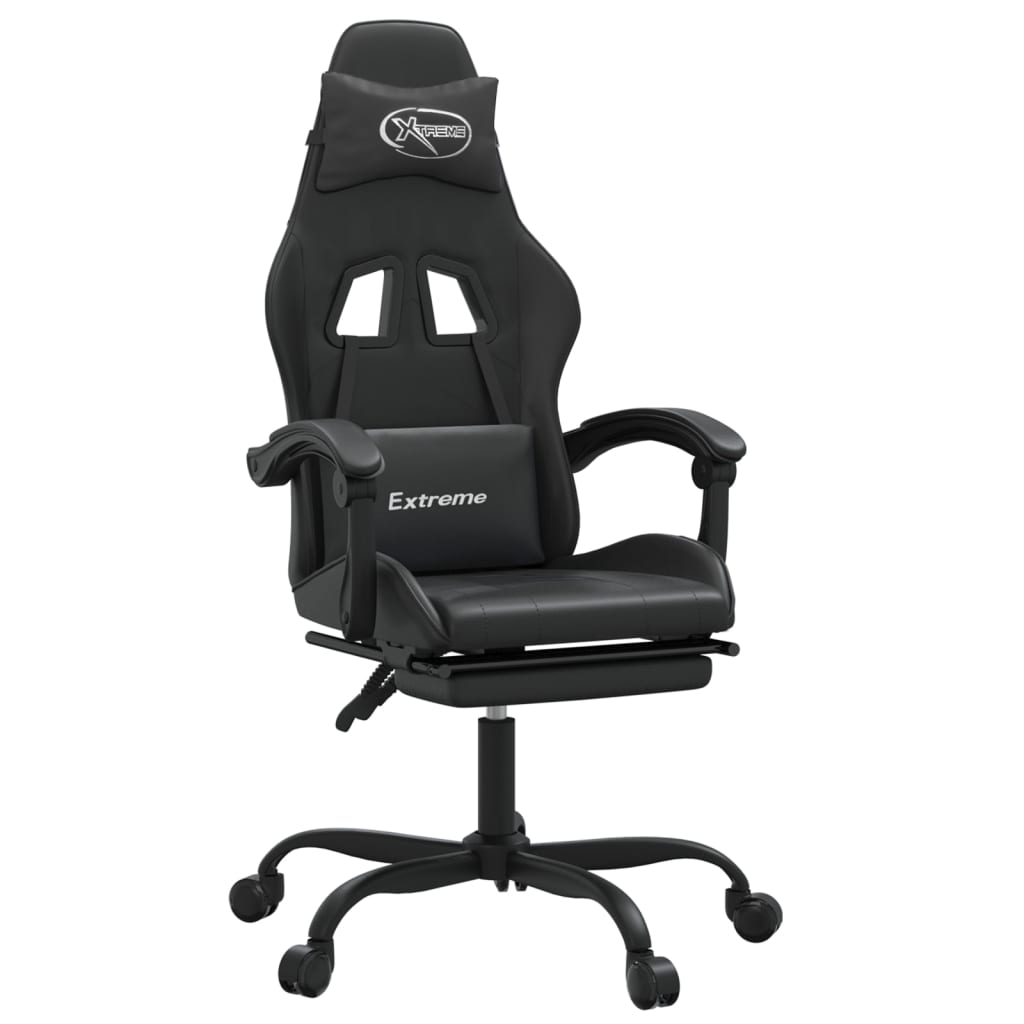 drejelig gamingstol med fodstøtte kunstlæder sort