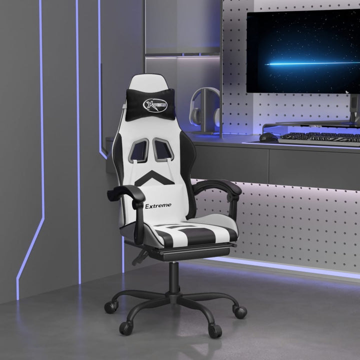 drejelig gamingstol med fodstøtte kunstlæder hvid sort